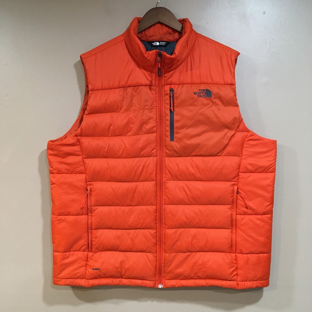The North Face 550 Down Puffer Vest Mens XXL Orange Insulated Performance Hiking